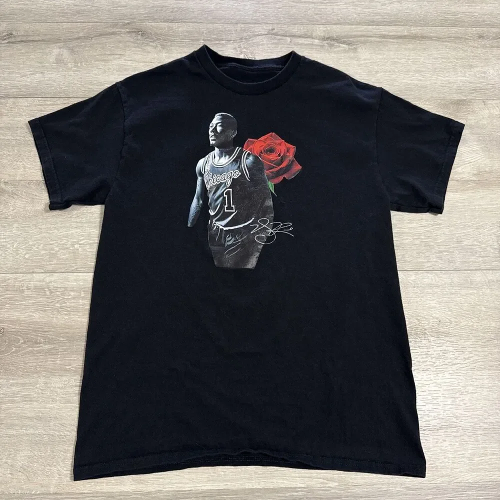 Derrick Rose Shirt Chicago Bulls NBA Basketball Black Men's Medium Tee